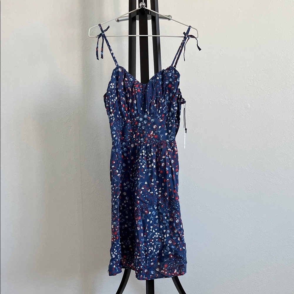 JAPNA Floral Dress with Empire Waist and Adjustable Tie Straps, Mid Thigh Length